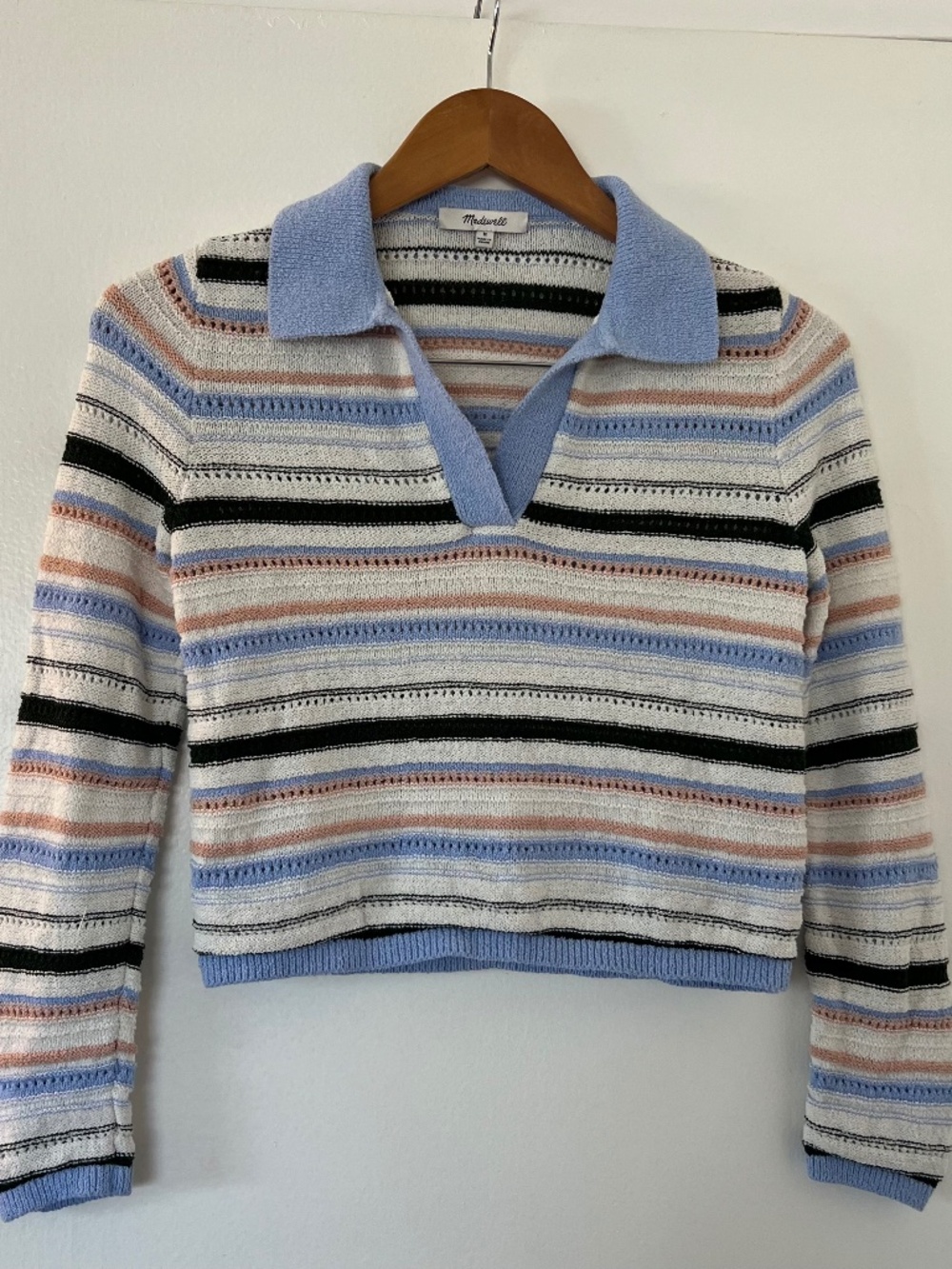 Madewell Retro Preppy Striped Collar Knit Polo Sweater (M)